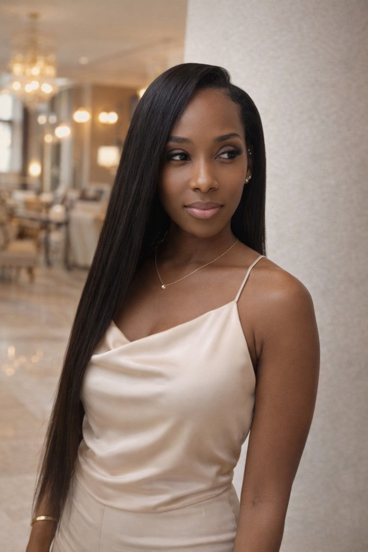 24” kinky straight bundles side part